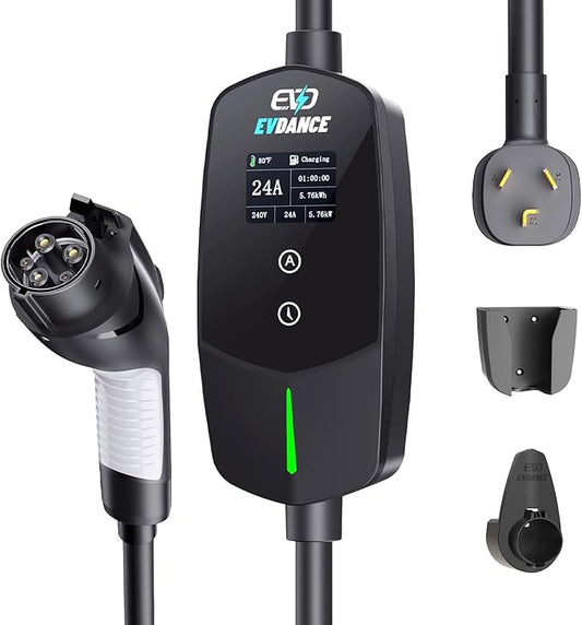 Level 2 EV Charger 24Amp 240V - NEMA 10-30P Charging Station, 25FT Cable for Home/Garage, J1772 Electric Vehicles & Adjustable Current (10-24A) (for J1772(Non-Tesla Evs), NEMA 10-30 Plug)