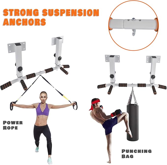 Wall Mounted Pull Up Bar Chin Up bar Multifunctional Adjustable Dip Station for Indoor Home Gym Workout, Power Tower Set Training Equipment Fitness Dip Stand Supports to 440 Lbs (Black)