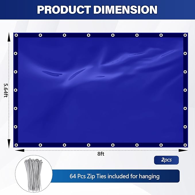 2 Pcs Welding Curtain Safety Blue Transparent Welding Screen with Fixed Belt for the Stand of 6 x 8ft Fireproof Resistant Insulation for Welding Arc Light UV and Blue Light Protection