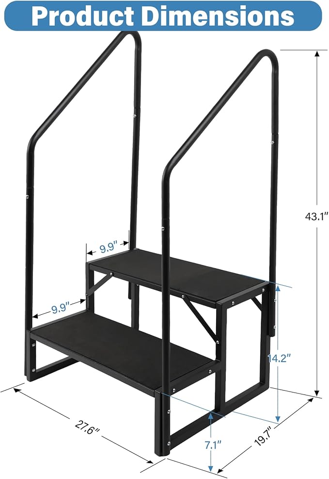 RV Steps w/Dual Handrails, 2 Step Spa Hot Tub Steps with Anti-Slip Pedals, 400lbs Load Capacity, Universal Portable Mobile Home Stairs Steps for 5th Wheel RV, Spa, Porch, Pool, Travel Trailers