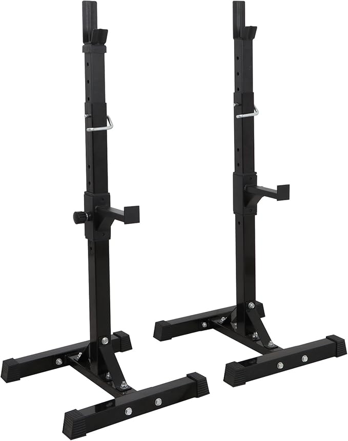 JupiterForce Adjustable Squat Rack Stands Pair of Sturdy Steel Bench Press Rack, Barbell Rack, 40''-66'' 550lbs Max Load Portable Weight Lifting Dumbbell Racks Stands for Home Gym, Black