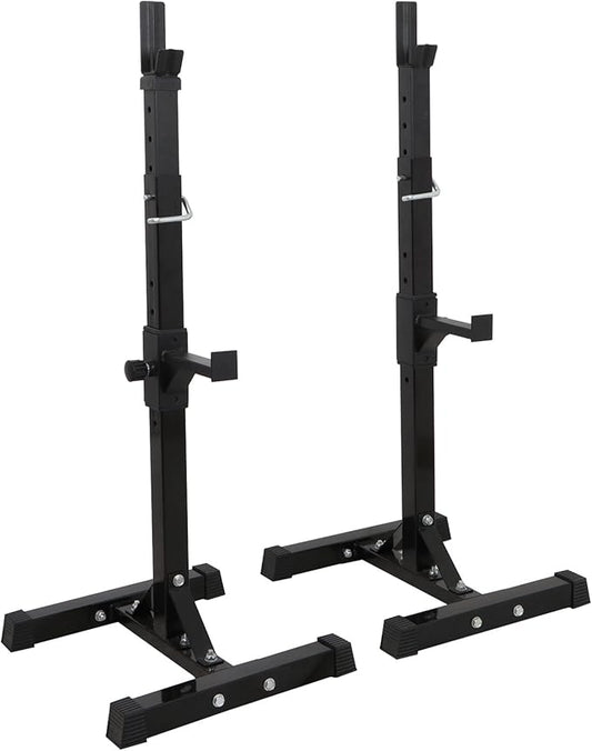 JupiterForce Adjustable Squat Rack Stands Pair of Sturdy Steel Bench Press Rack, Barbell Rack, 40''-66'' 550lbs Max Load Portable Weight Lifting Dumbbell Racks Stands for Home Gym, Black