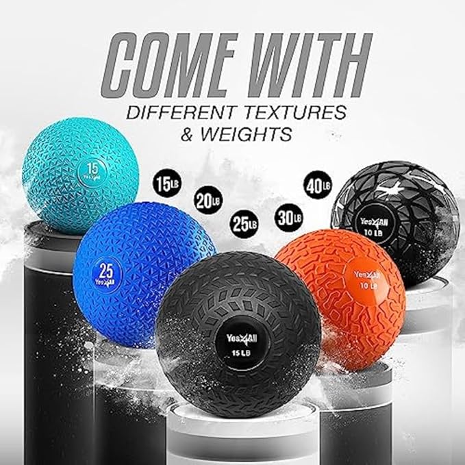 Yes4All Slam Balls, 10-40lb Weighted Ball Weight, Durable PVC Sand Filled Workout Dynamic Slam Ball for Core Strengthen