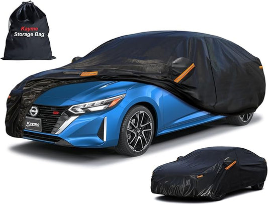 Kayme 7 Layers Heavy Duty Car Cover Waterproof All Weather, Outdoor Full Exterior Cover Fit for Toyota Corolla, Nissan Sentra, Honda Civic, Mazda 3, Audi A3, Kia Forte, Etc. (Fit Sedan 178-185 in)