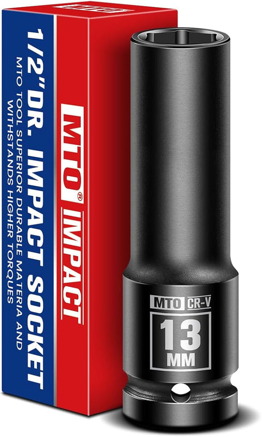 MTO 1/2" Drive 13mm Deep Impact Socket, 6-Point Metric Socket for Automotive Maintaince, CR-V Steel Meets ANSI Standards
