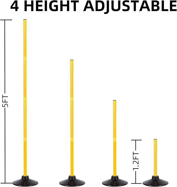 5 FT Agility Training Poles for Soccer/Dog/Horse,Adjustable Football Basketball Speed and Agility Training Equipment,Set of 4 with Round Rubber Base