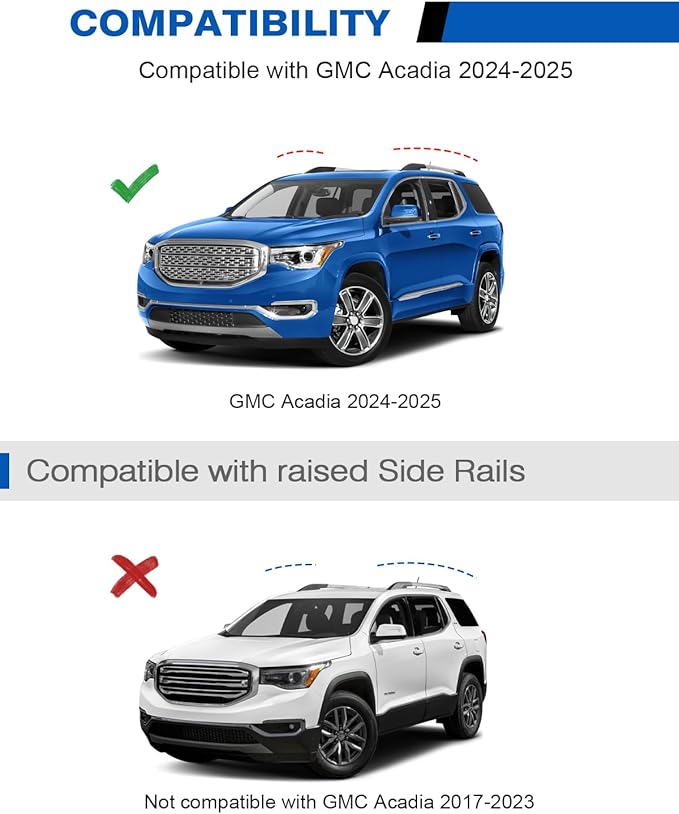 220lbs Roof Rack Cross Bars Compatible with GMC Acadia 2024 2025 2026 (with Side Roof Rails), Heavy Duty All-Metal Aluminum Roof Rails Crossbars Cargo Canoe Black