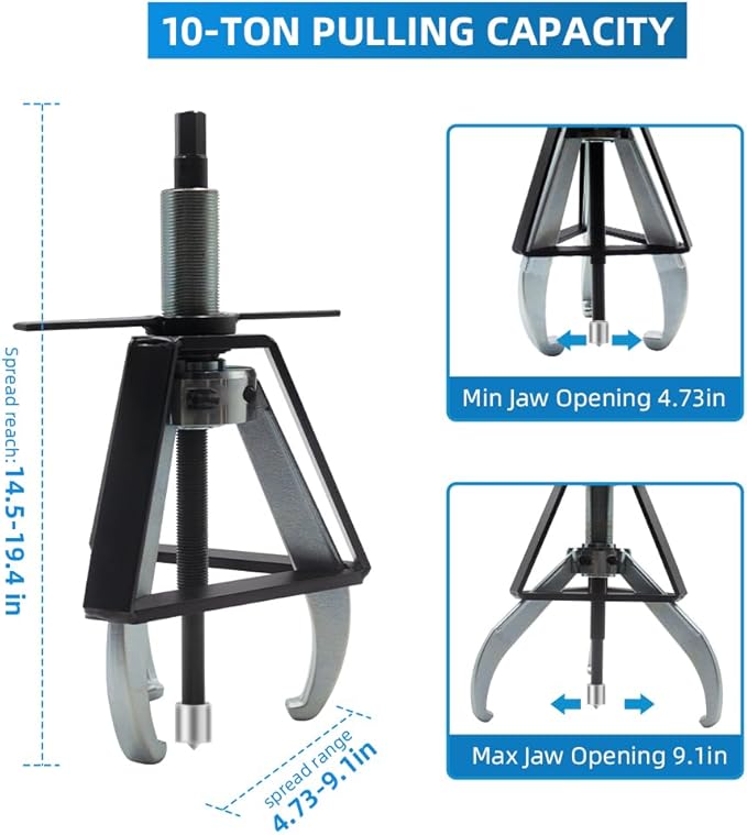 BESTOOL 3 Jaw Gear Puller,10 Ton Pulley Puller Tool, Removal Tool for Gears, Pulley and Flywheel