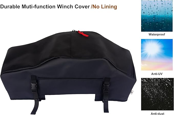 Winch Cover, High Quality UV-resistant Waterproof Winch Protective Cover, Indoor/Outdoor Winch Accessories, Weather Resistant Dust Cover for Electric Winches 8000-12000 lbs up to 13500 lbs (black)