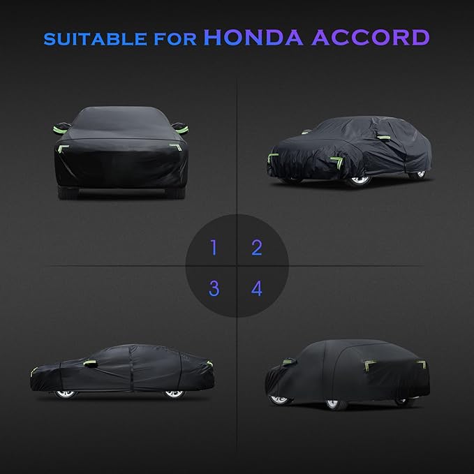 Car Cover Custom Fit for Honda Accord 2001-2025,Toyota Camry 1996-2025,6 Layers Truck Cover Waterproof All Weather for Automobiles,Outdoor Full Exterior Cover,Rain, Sun, Wind Protection,Black