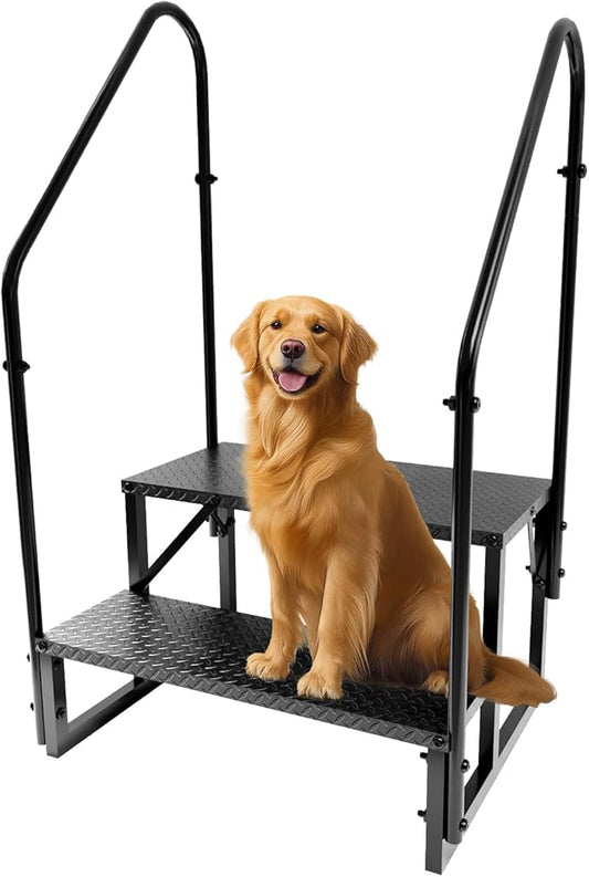 RV Step Stool, 2 Step Ladder, Hot Tub Steps with 2 Handrails, Heavy Duty Ladder Shelf Bookcase, 5th Wheel RV Mobile Home Stairs for Camper/Porch/SPA Pool/Pet Stairs(1 Pack)