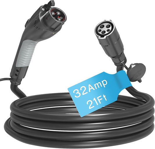 EV Charger Extension Cable, 21ft 32Amp J1772 Extension Cable Compatible with 110V-240V SAE J1772 EV Chargers, Suitable for J1772 EVs/PHEVs, Level 1/ Level 2 IP66 Car Charger Extension Cord with Bag