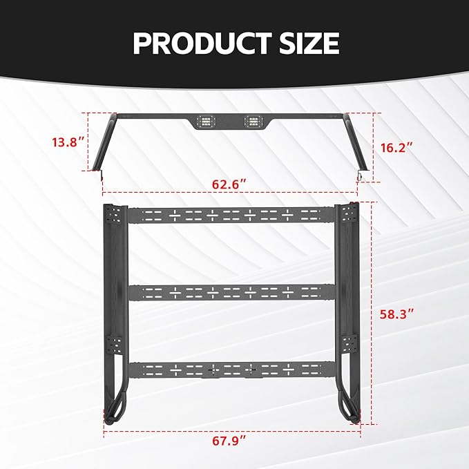 13.8" High Overland Bed Racks Truck Cargo Carrier Compatible with 2007-2013 Toyota Tundra with 2 LED Lights and Bed Rails, Full-Size Truck Rear Ladder Rack Back Cross Bars