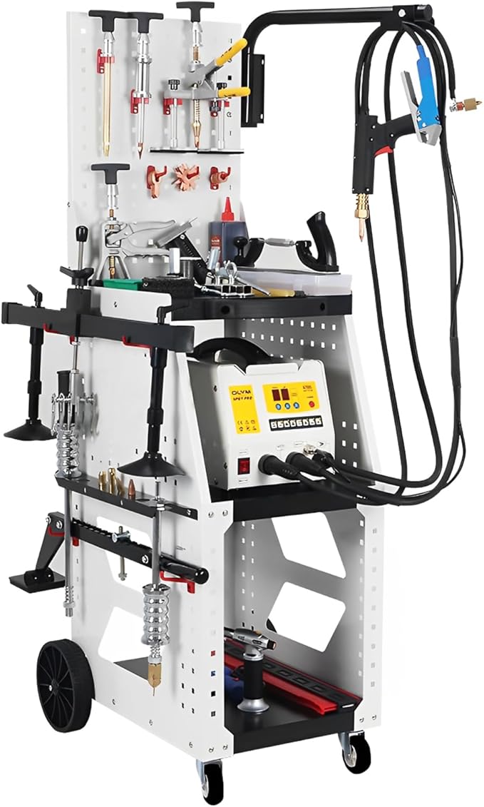 Stud Welder Steel Dent Pulling Machine Car Body Spot Welding Dent Puller Repair Kit Spot Welder with Professional Tool Cart 220V 3KW