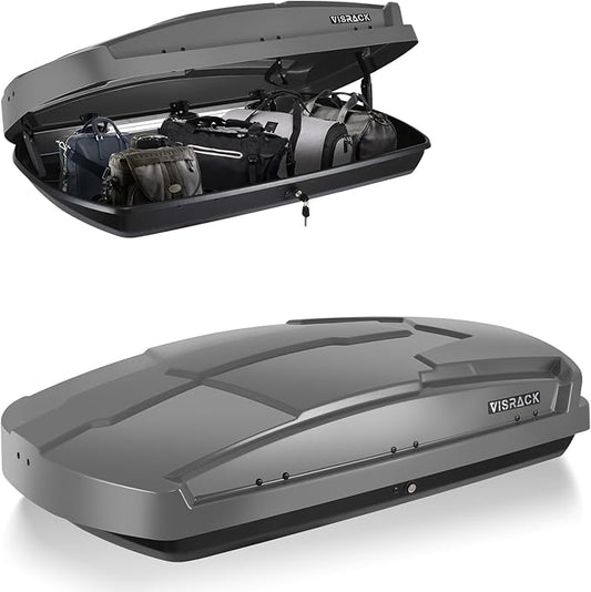 Hard Shell Roof Cargo Box Carrier with Security Keys,Heavy Duty Waterproof Rooftop Storage Box,58.3 L x35.4 W x 13 H Inches,15.5 Cubic Feet Tool-Free Install,Dual Side Opening,Gray