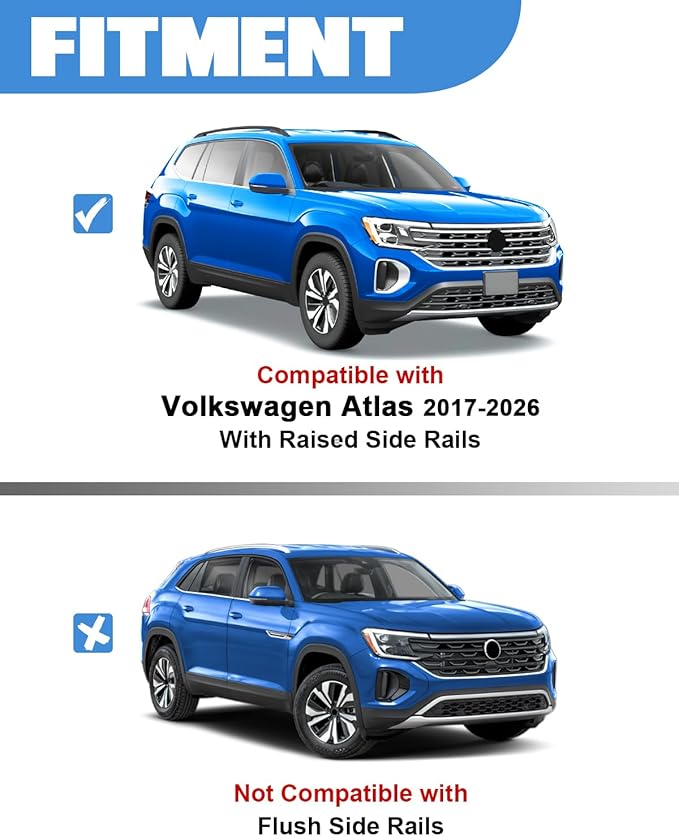 FengYu 300lb Lockable Roof Rack Cross Bars Compatible with Volkswagen VW Atlas 2017-2026 with Raised Side Rails(Not for Atlas Cross Sport), Heavy Duty Aluminum Roof Rails Crossbars Cargo Bars Carrier