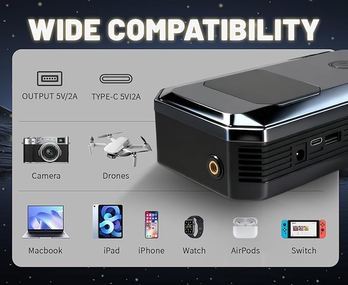 Jump Starter with Air Compressor, 3000A Peak Car Battery Jump Starter(9.0 Gas/6.5L Diesel), 150PSI 12V Jump Box Car Battery Jumper Starter Portable with Smart Jumper Cables, LED Lights, LCD Display