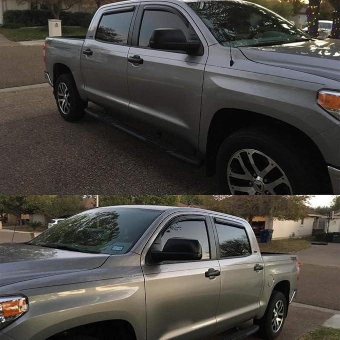 Lightronic Extra Durable Clip-on In-Channel Auto Vent Window Visor Rain Guards, Fits 2007-2021 Toyota Tundra CrewMax, SR5/Limited/1794 Edition/Platinum/TRD Pro (4-Door Extended Crew Cab), Smoke, 4-Pcs