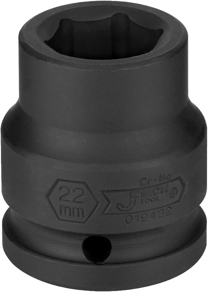 Jetech 3/4 Inch Drive 22mm Standard Impact Socket, Made with Chrome Molybdenum Alloy Steel, Heat Treated, 6-Point Design, Metric