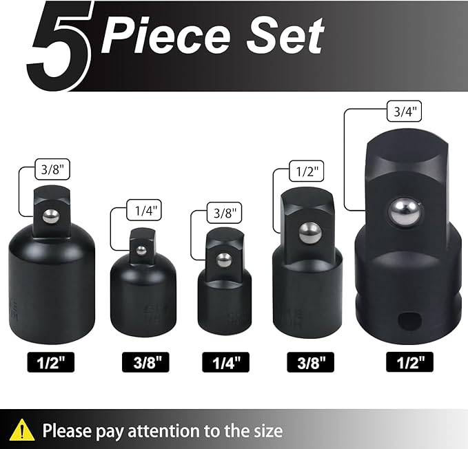 Utoolmart 5 Piece Impact Socket Adapter Set, 1/4" - 3/8" - 1/2" - 3/4" Impact Driver Conversions Conversion Kit & Socket Reducer, Locking Socket Adapter Set, Cr-Mo