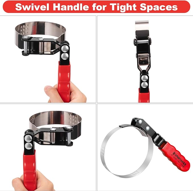 Spurtar Medium Oil Filter Wrench, Swivel Oil Filter Removal Tool, Fits Filters 4" to 4-3/8" (101-111mm) for 4S Shop Auto Repair Mechanic DIY Generator Small Engine