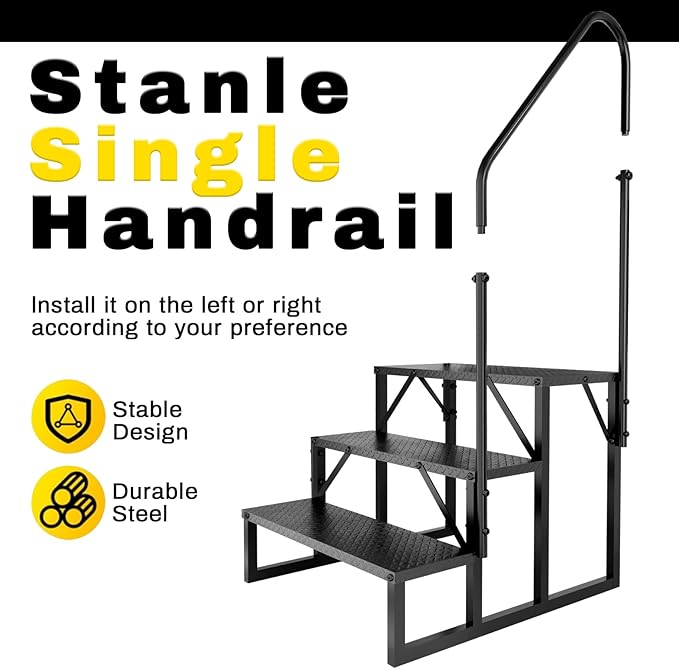 RV Steps with Handrail, 3 Step RV Stairs 660 lbs Load Capacity, Step Ladder with Anti-Slip Panel, Mobile Home Stairs for Travel Trailers