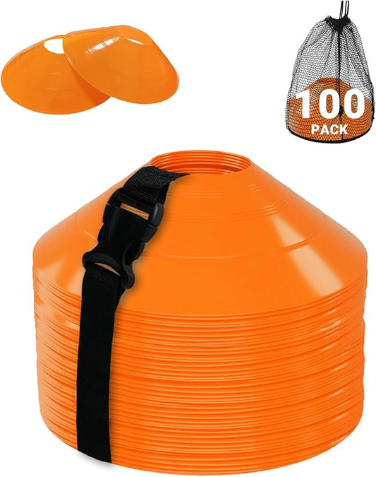 duskeep100/50 Pack Soccer Cones, Disc Cones for Sports Training with Mesh Bag, Sports Cones for Training Drills Practice