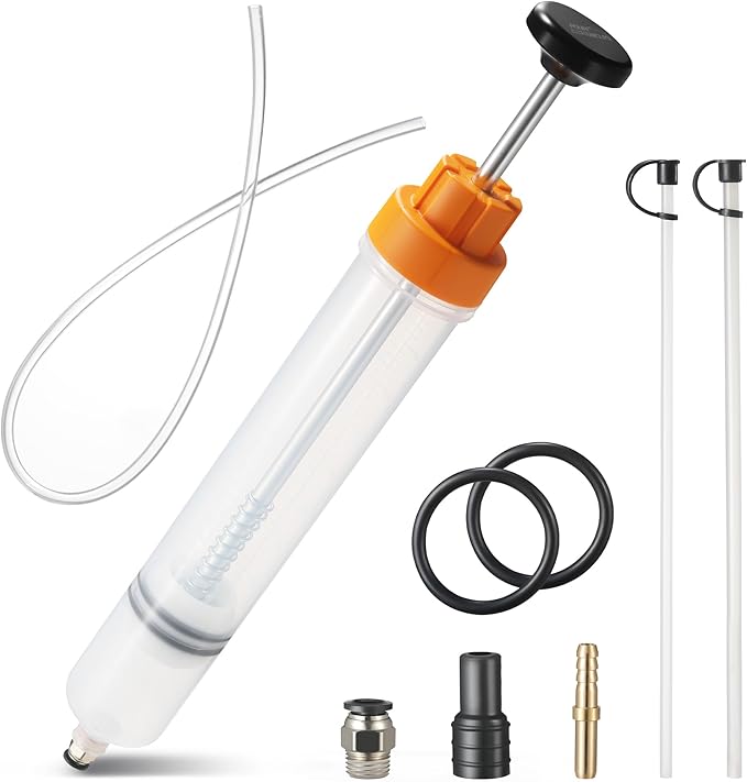 FOUR UNCLES 500cc Fluid Extractor & Fill Pump for Automotive Use - Oil Syringe with a 28" Hose & Two 12" Extension Tubes for Easy Oil Change