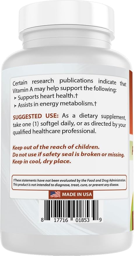 Best Naturals Vitamin A 25000 IU (7500 mcg), Non-GMO Formula Supports Healthy Vision & Immune System and Healthy Growth & Reproduction, 180 Softgels (180 Count (Pack of 1))