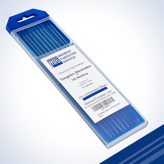 Midwest Tungsten Service TIG Welding Tungsten Electrodes 10-Pack (Blue - 2% Lanthanated Tungsten (WL20/EWLa-2), 0.040")