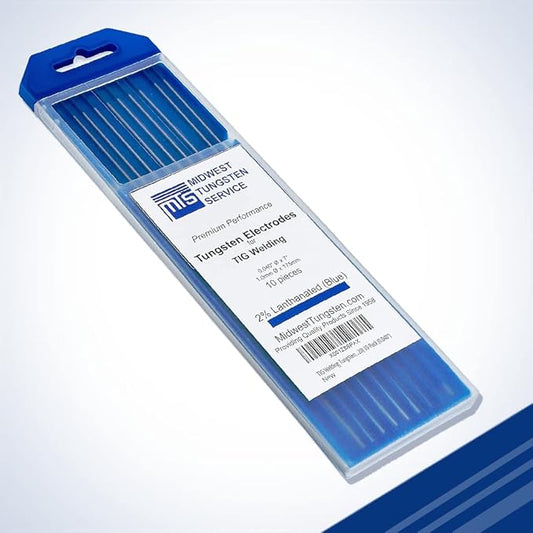 Midwest Tungsten Service TIG Welding Tungsten Electrodes 10-Pack (Blue - 2% Lanthanated Tungsten (WL20/EWLa-2), 0.040")