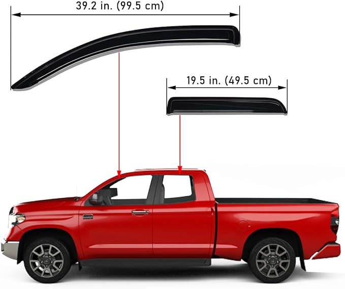 Lightronic Extra Durable Outside-Mount Auto Vent Window Visor, Fits 2007-2021 Toyota Tundra, Double Cab, UV Protection Rain Guard, Original Wind Deflector, No-Drill Easy Install, Dark Smoke, 4-Pcs