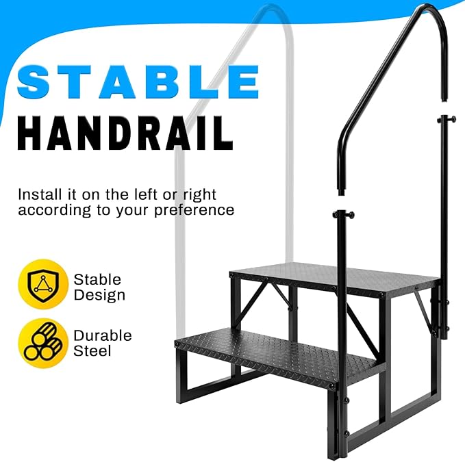 RV Step Stool, 2 Step Ladder, Hot Tub Steps with 2 Handrails, Heavy Duty Ladder Shelf Bookcase, 5th Wheel RV Mobile Home Stairs for Camper/Porch/SPA Pool/Pet Stairs(1 Pack)