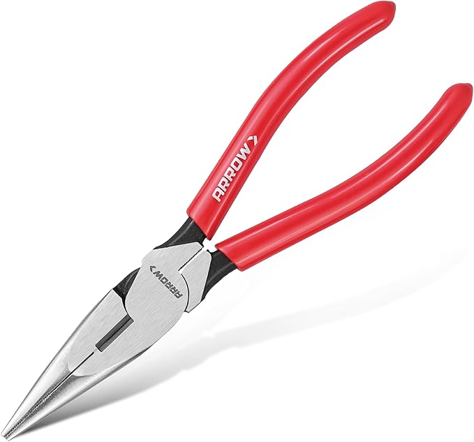 ARROW 8" High Leverage Needle Nose Pliers with Side Cutters, Long Nose Pliers for Gripping, Wire Bending, Cutting