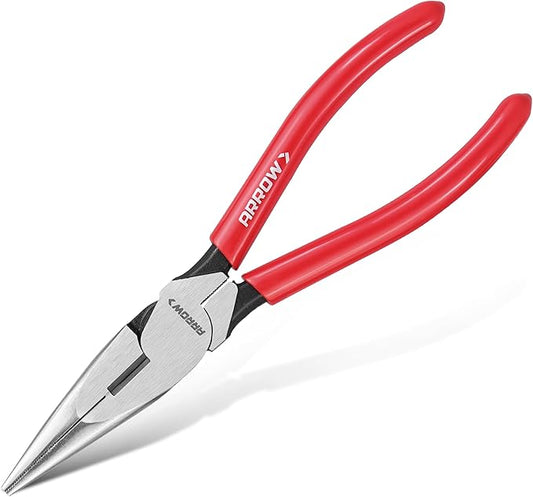 ARROW 8" High Leverage Needle Nose Pliers with Side Cutters, Long Nose Pliers for Gripping, Wire Bending, Cutting