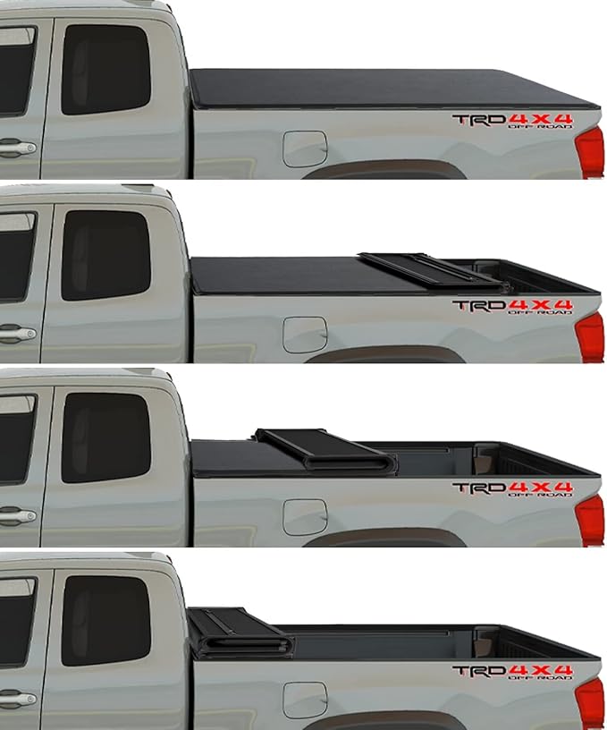 Kikito Vinyl Soft Quad-Fold Truck Tonneau Cover for 2016-2025 Tacoma 6ft(73.7in) Bed |for Models with or Without The Deck Rail System|