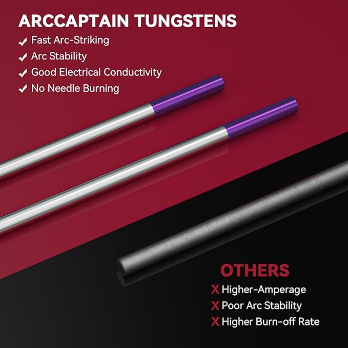 ARCCAPTAIN TIG Welding Tungsten Electrode 10-Pack 3/32"x 7"(Purple - Non-Radioactive, EWG)