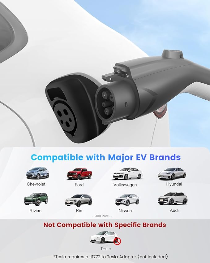 Level 2 EV Charger 24Amp 240V - NEMA 14-30P Charging Station, 25FT Cable for Home/Garage, J1772 Electric Vehicles & Adjustable Current (10-24A) (for J1772(Non-Tesla Evs), NEMA 14-30 Plug)