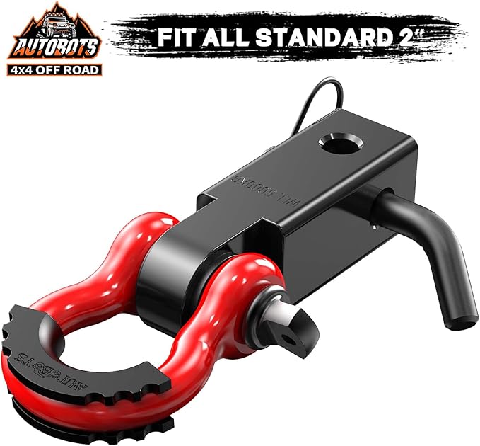 AUTOBOTS Tow Hitch Receiver 2", 45,000 Lbs Break Strength Shackle Hitch Receiver with 5/8" Hitch Pin, 3/4 D Ring Shackle, Towing Accessories for Truck Trailer Recovery Off-Road Red&Black