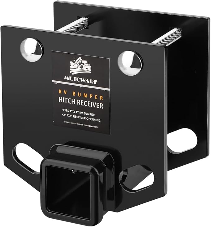 METOWARE RV Bumper Hitch Receiver, 2 Inch Hitch Adapter Fits for 4 inch X 4 inch Square Rear Bumpers, 3500 LBS Capacity Heavy Duty Receiver for RV, Cargo, Trailer, Cargo