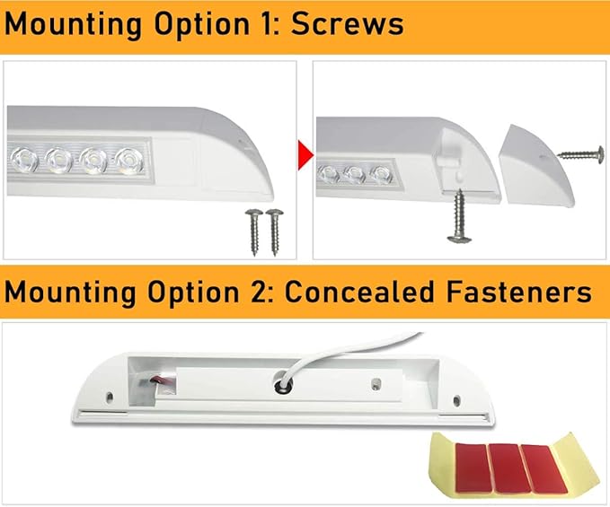 Raycharm 10" RV & Marine Boat LED Awning Porch Utility Light Fixture, 40° Down Angle Beam, 6000K Cool-White, 12V/24V DC, High Light-Output Low Ampere Draw, Waterproof White Finish, 2-Pack