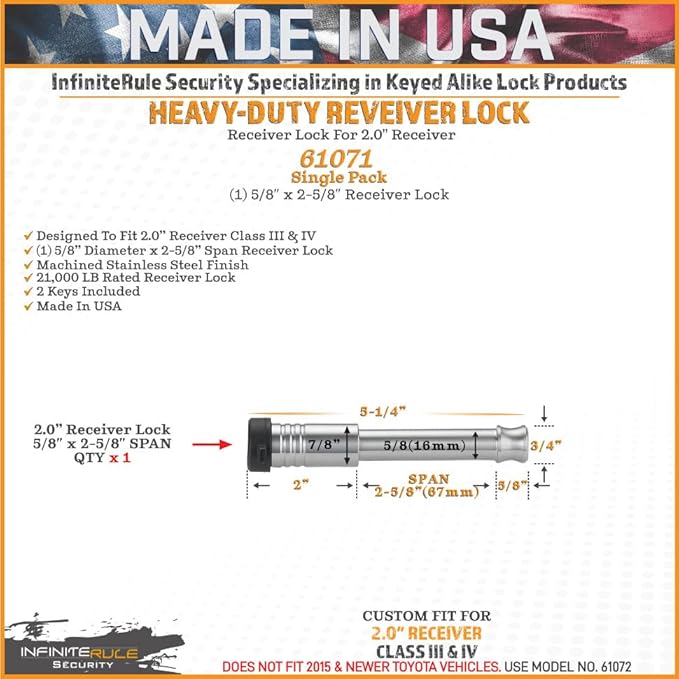 61071 | Receiver Lock for 2" Receiver - Class III & IV