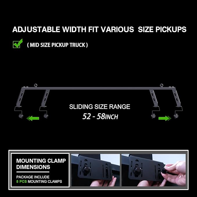 Overland Bed Bar for Mid-Size Trucks/Compatible with Retractable Hard Tonneau Cover, Soft Cover/No Drilling