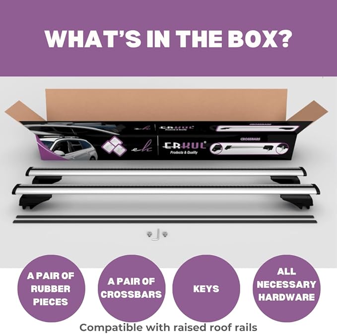 ERKUL Roof Rack Cross Bars for Mercedes Benz GLB 2020-2026 | Aluminum Crossbars with Anti Theft Lock for Rooftop | Compatible with Raised Rails - Black