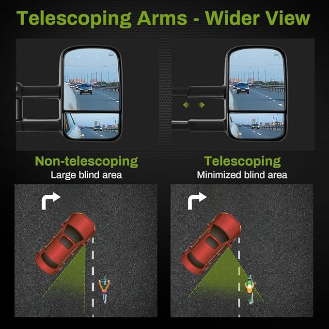 DWVO Towing Mirror Fits for 2014-2018 Chevy Silverado/GMC Sierra 1500 and 2015-2018 Silverado/Sierra 2500HD 3500HD, Pair Side Mirror with Power Heated, Manual Telescoping & Folding, Black