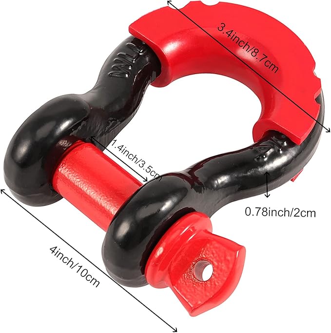4 Pack 3/4 Inch D Ring Shackle, Heavy Duty D Ring Towing Shackle with 7/8 Pin, Maximum Break Strength 41887 Lbs, 19 Ton, Bow Shackle for Tow Strap, Winch, Off Road, Towing, Vehicle Recovery