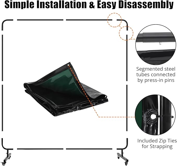 3 Panel 6x6 FT Vinyl Welding Screen with Frame, Flame-Resistant PVC Welding Curtain with Lockable Swivel Wheels, Transparent Welding Screen Panel for Welding Safety, Green