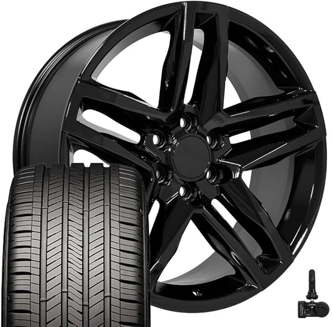 OE Wheels CV34 22 Inch Rims and Tires Fit Silverado 1500 Trail Boss Style 6x139.7 22x9 Gloss Black - Hollander 5911 - Eagle Touring 285/45-22 (Set of 4)