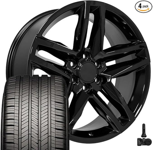 OE Wheels CV34 22 Inch Rims and Tires Fit Silverado 1500 Trail Boss Style 6x139.7 22x9 Gloss Black - Hollander 5911 - Eagle Touring 285/45-22 (Set of 4)