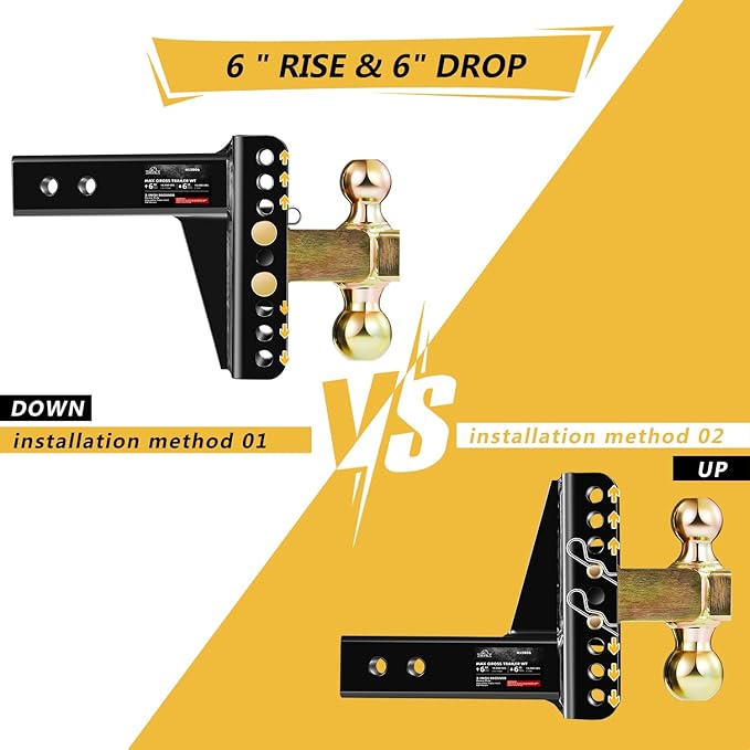 Adjustable Trailer Hitch, Fits 2.0-Inch Receiver, 6-Inch Drop/Rise,2"" & 2-5/16"" Ball Hitches for Trucks, 18,000 LBS GTW - Receiver Hitch with Anti-Theft Pin, Solid Ball Mount, BLK,X-452006